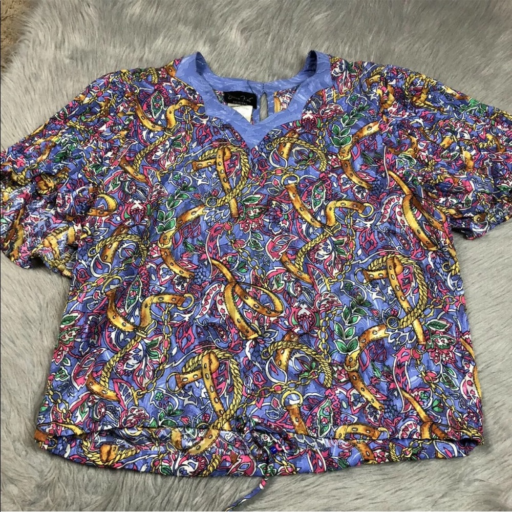 Vintage 80s Diane Freis Georgette Floral Pleated Blouse